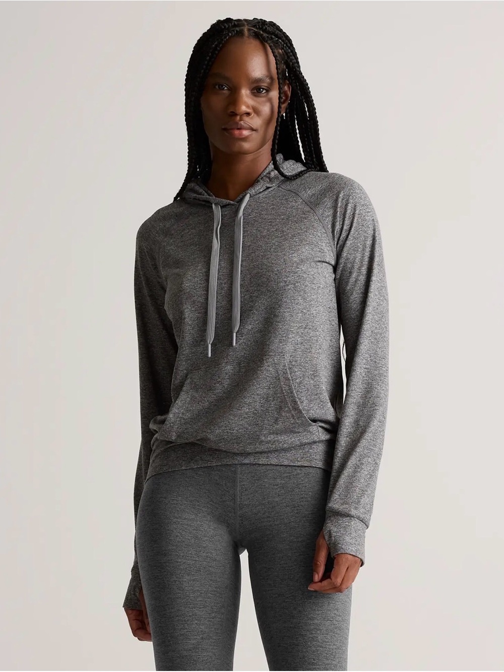 Quince Med Flowknit Pullover Hoodie Sweatshirt Athletic Heather Grey Ultra-Soft